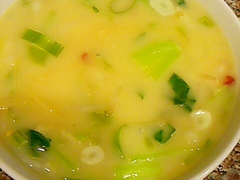 長ネギと小松菜のトムヤムクリームスープ
